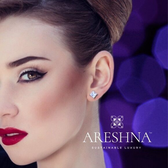 1 Carat Princess Cut Lab Created Diamond Stud Earrings Square Stud Earri… - Picture 3 of 12